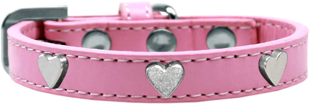 Silver Heart Widget Dog Collar Light Pink Size 10